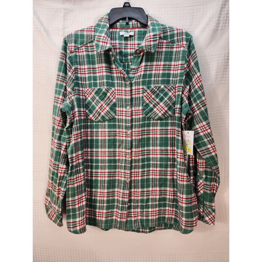 Croft & Barrow Mens Plaid Flannel Button Down Shirt Green Red Medium 4037